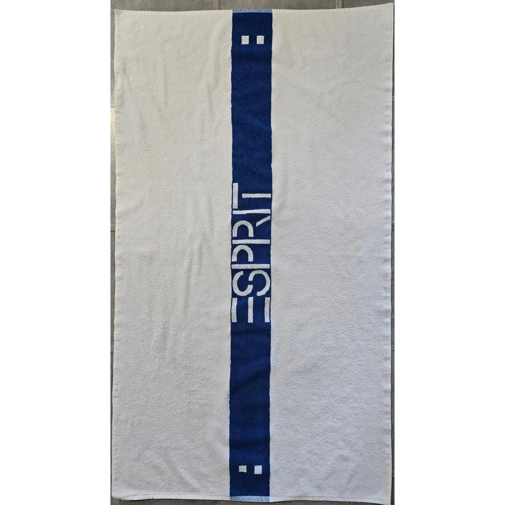 Vintage Esprit Logo Bath Towel White Blue Stripe WestPoint Pepperell Made in USA